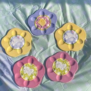 Easter Vintage Colorful 8" Ceramic Flower-Shaped Deviled Eggs Plates Set of 5